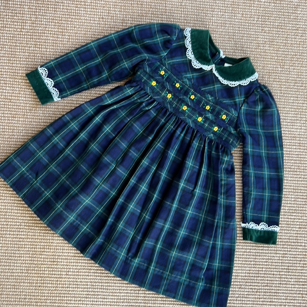 Sweet Vintage Smocked, Embroidered Plaid Dress - Picture 1 of 7